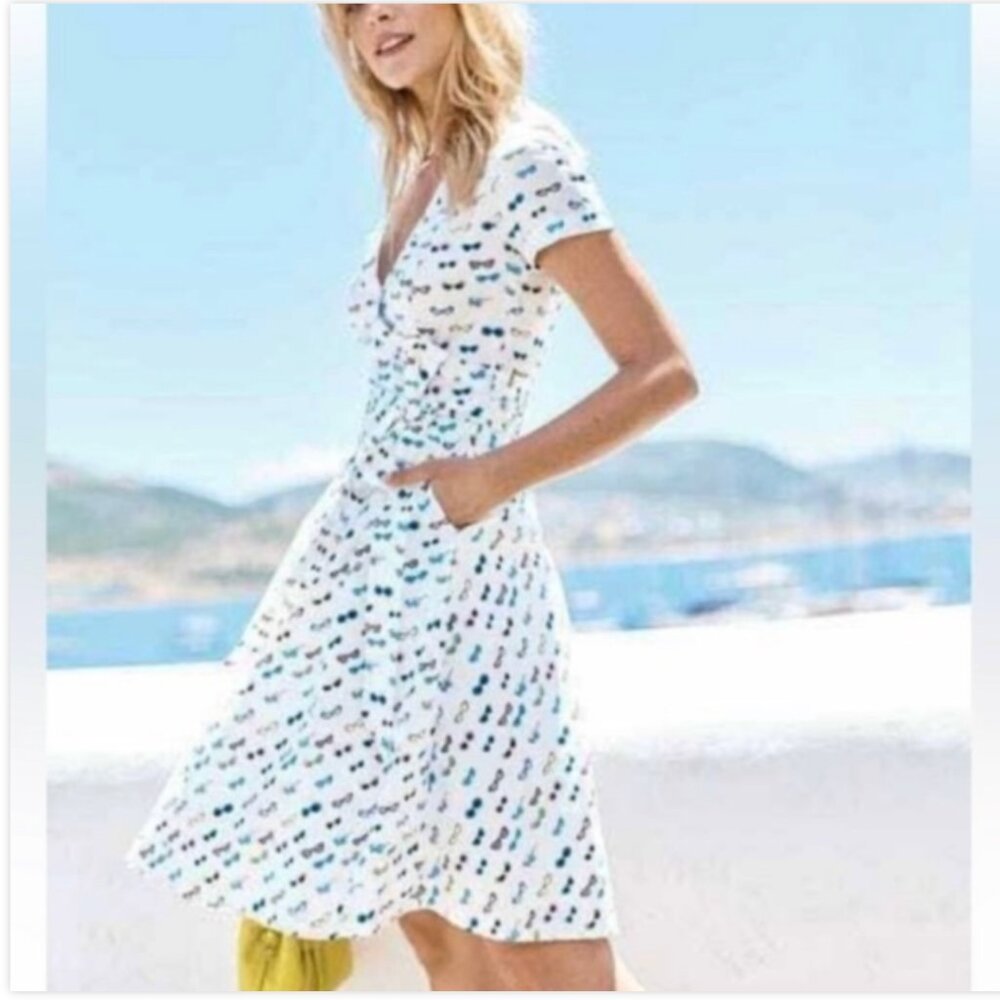 Boden Lara Wrap Dress In Sunglasses Print With Pockets and tie sash belt